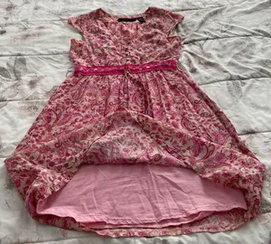 Floral Pink Beige Barbiecore High Waist Cotton Dress, size M thumbnail 12