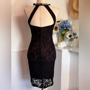 Sequin Hearts Black & Mauve Open Back Lace Dress thumbnail 2