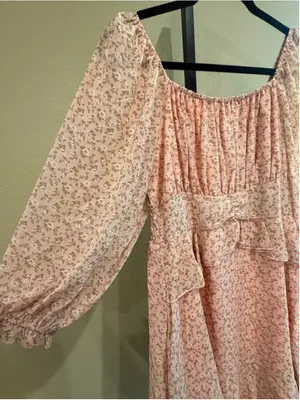 Umgee Chiffon Floral Print Tiered Mini Dress in Pink Size M thumbnail 4