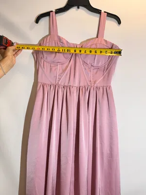 Aureta Showstopper Lilac Satin Corset Sweetheart Strappy Midi Dress Size L thumbnail 6