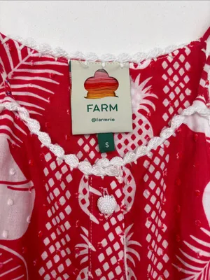 Farm Rio size small Red White Tropical Print Button-Front Maxi Dress vaca party thumbnail 2