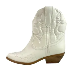 Stylish S White Pointed Toe Stitched Western Cowboy Ankle Boots Booties Size 6.5 thumbnail 1