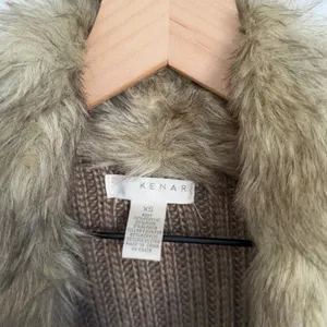 Kenar 2000s Y2K XS Brown Rib Open Long Cardigan Faux Fur Wool Alpaca Phoebe Twilight thumbnail 3