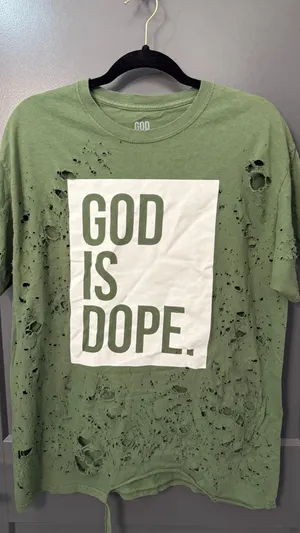 GOD IS DOPE. Distressed Green Tee Size L thumbnail 2