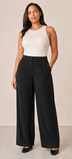 WAYF Black Wide Leg Pants XL High Rise Pull-On Dressy Flowy Trousers thumbnail 1