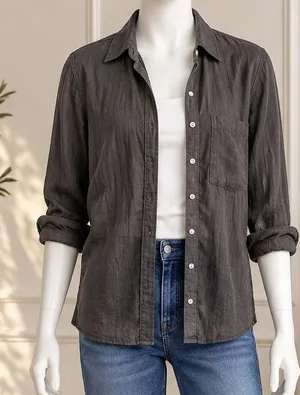Express Womens Button Down Shirt Charcoal Gray Stretch Slim Fit Size 5/6 thumbnail 1