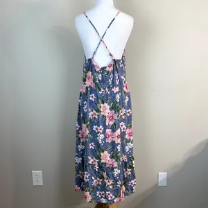 Hiatus Dress Womens XL Blue Pink‎ Floral Midi Strappy Open Back Casual Summer thumbnail 6