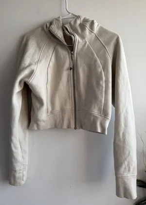 Lululemon Womens Scuba Full-Zip Cropped Hoodie Cream White Size 10 Thumbhole thumbnail 1