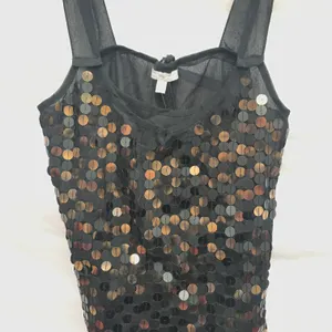 NWT XS Tank Top Blouse Black Women’s Bow Sequins Shirt thumbnail 5