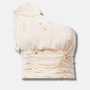 New torrid Chiffon Foil One Shoulder Crop Top star clusters size 2x thumbnail 3