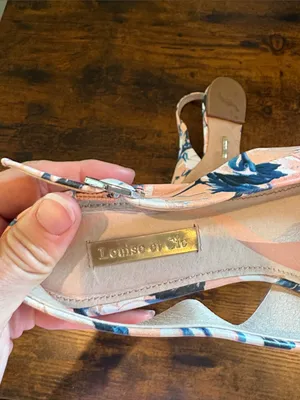 Louise et Cie Peach Navy Floral Pointed Leather Slingback Flats Size 8 thumbnail 4
