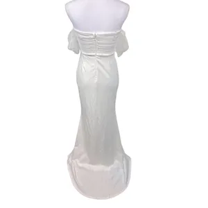 Lulus Profound Glamour Ivory Pearl Off-the-Shoulder Tulip Maxi Dress Size S NWOT thumbnail 9