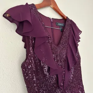 BCBGMaxAzria Purple Sequin Ruffle Mini Dress Size Small thumbnail 7