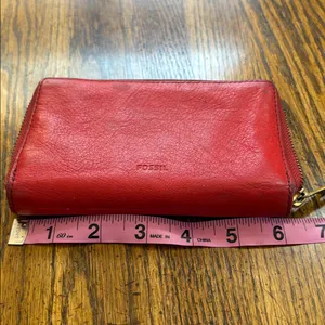 Fossil Bright Red Leather Clutch thumbnail 11