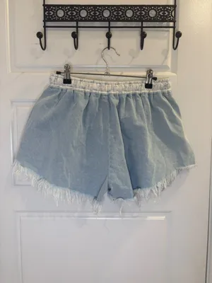 Peach Love California Denim Lounge Shorts Frayed Hem Elastic Waist thumbnail 3