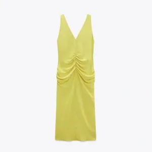NWOT Zara Center Ruched Detail V-Neck Wide Straps Yellow Midi Dress Small thumbnail 11