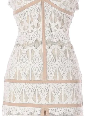 Ecru Split Front Lace Maxi Dress M Cage Spaghetti Straps Prom Beach Wedding thumbnail 4