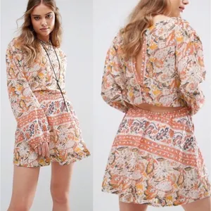 Free People Sun Print Paisley Cutout‎ Mini Dress Orange Yellow Gray Size M thumbnail 2