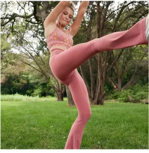 Aerie pink crossover flare leggings thumbnail 2