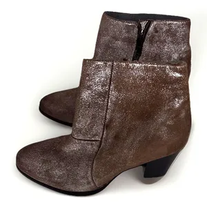 Seychelles Womens 9 Metallic Bronze Shimmer Leather Ankle Boots Block Heel‎ Zip thumbnail 1