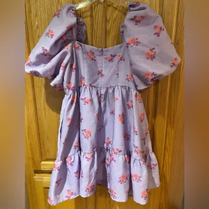 Chelsea28 Brocade‎ Puff Sleeve Babydoll Dress in Purple Lupine Floral Size XL thumbnail 13