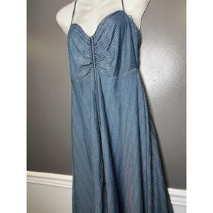 Wayf Dress Womens Medium Blue Striped Sweetheart Smocked Maxi Sundress Boho thumbnail 5