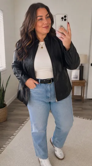 CJ Banks Black Leather Faux Zip Front Moto Biker Jacket 1X thumbnail 1