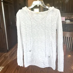 White Cotton Sweater Pullover Hooded thumbnail 13