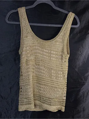 White House | Black Market NWT Metallic Gold Crochet Tank Top - Sleeveless Knit thumbnail 5