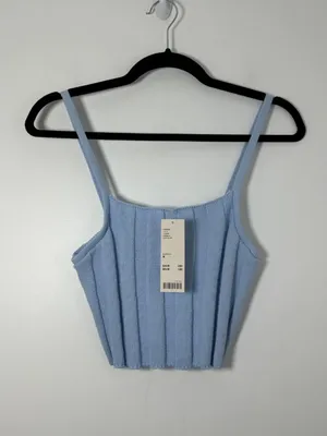 NEW Urban Outfitters Size Medium Ribbed Knit Blue Camisole Crop Top Summer thumbnail 2