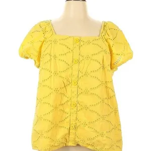 Lane Bryant 16 Eyelet Blouse Bright Yellow Cotton thumbnail 2