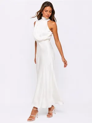 NEW LULUS Distinctive Charm White Satin Asymmetrical Midi Dress SZ XS thumbnail 4