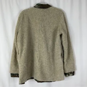 Free People Tan Camouflage Sherpa Jacket Toggle Button Cotton Womens Small thumbnail 9