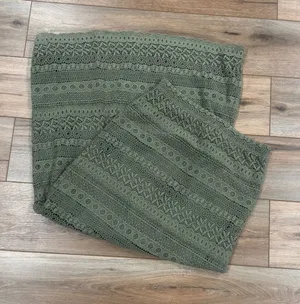 SAHLIE Earthy Beachy Boho Green Crochet Patterned Fitted Maxi Skirt | Size Small thumbnail 1