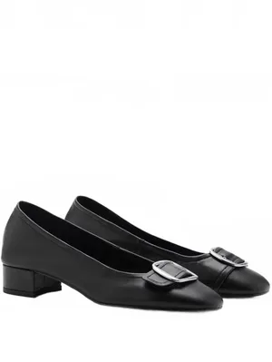 Mango Buckle Leather Shoes Block Heel NIB Black Size US 6.5 / EU 37 thumbnail 3