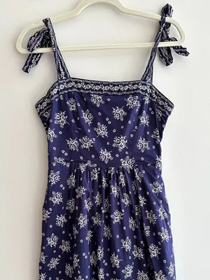 Patrons of Peace Floral Ribbon Tie Smocked Back Midi Dress, Blue, Size Small thumbnail 2