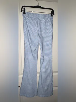 Hollister high rise Light Blue Plaid flared Pants thumbnail 2