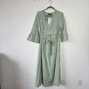 NEW Merokeety Peasant Maxi Dress Sage Pistachio Green Boho Cottagecore Modest L thumbnail 3