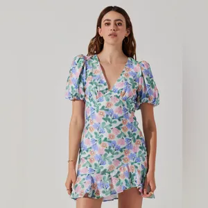 NWT Astr The Label Floral Puff Sleeve Cutout Dress L thumbnail 2