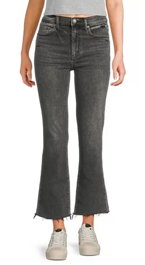 Daze Denim Hug High Rise Cropped Flare Jeans Haunt Faded Grey Black Size 32 thumbnail 1