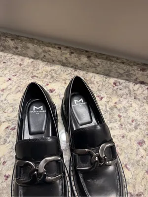 Marc Fisher Black Leather Silver ChainHorsebit Loafer Shoes Fall Chunky thumbnail 4