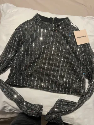 superdown Sia Crop Top Black Metallic XS Brand New Disco / Silver / Rinestones thumbnail 4