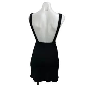 Reformation Black Ribbed Knit Sleeveless Square Neck Open Back Mini Dress Sz XS thumbnail 3