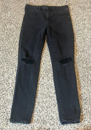 American Eagle Super‎ Hi Rise Jegging Jeans Black Ripped Knee Women Size 8 Short thumbnail 1