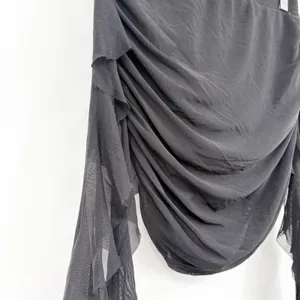 SHEIN Womens Black Ruched Ruffle Asymmetric Goth Fairycore Mesh Mini Skirt S thumbnail 3