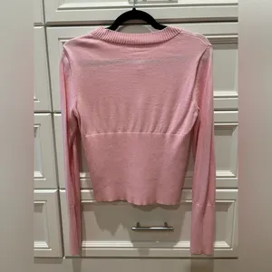 Amazon Pink Open Front Button Up Cropped Ribbed Knit Cardigan thumbnail 3