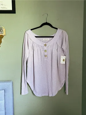 New Free People We the Free Must Have Henley Waffle Thermal Top Size XS Lilac thumbnail 3