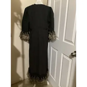 Pomander Place Womens Black Gold Lace Trim Maxi Dress B1448 Large NWT thumbnail 3