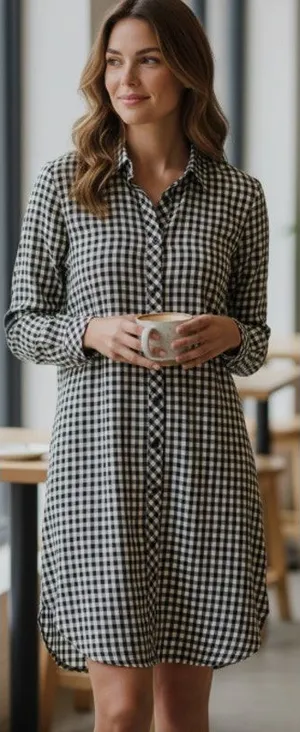 Maison Scotch Black & White Gingham Plaid Button Front Dress size Medium thumbnail 1