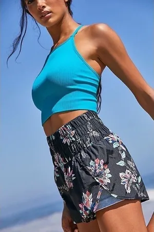 FREE PEOPLE Movement The Way Home‎ Floral Shorts Black Athletic Print X-Small thumbnail 1